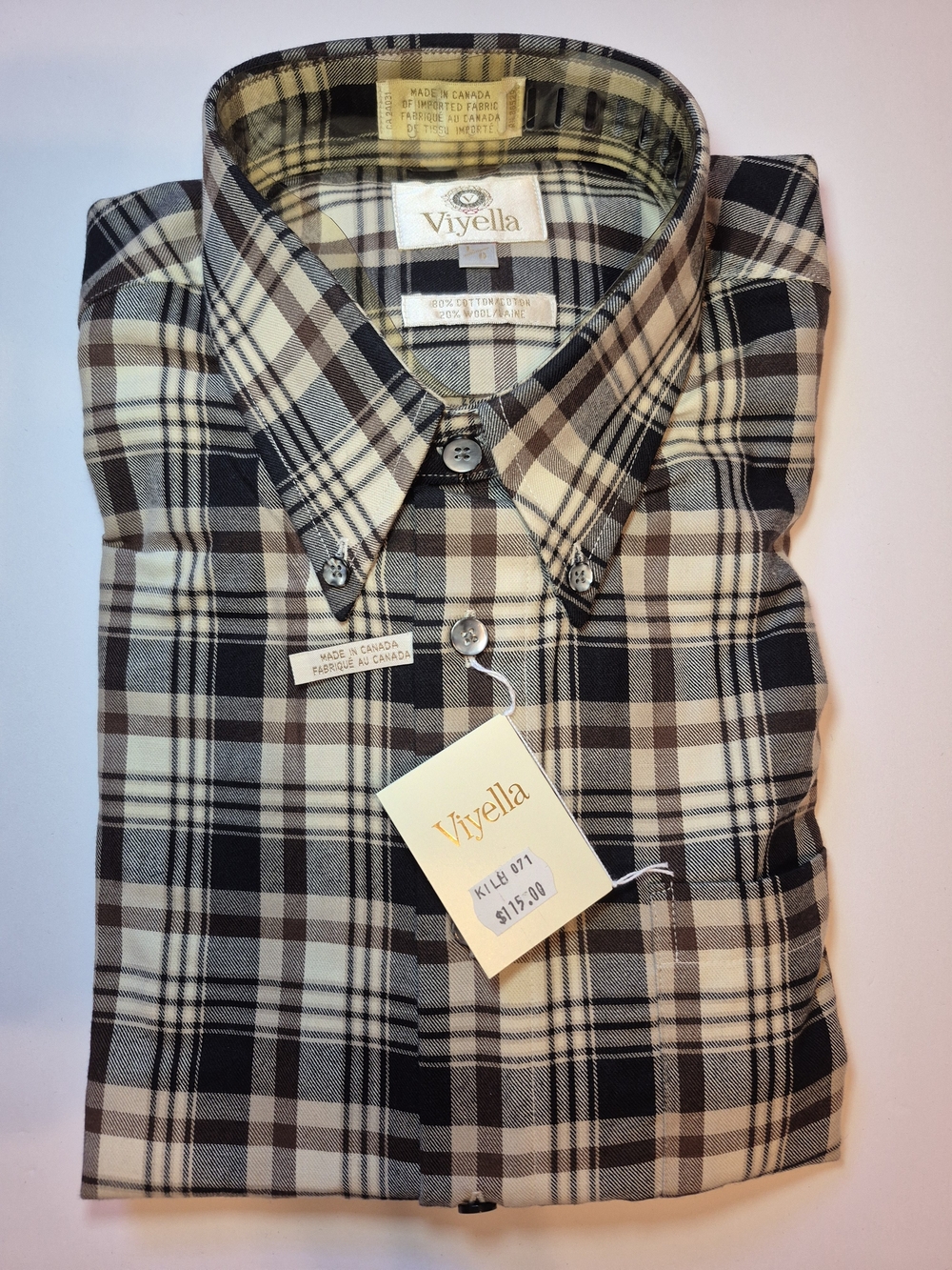 Viyella New NWT Men's Plaid Button-Down Shirt in Brown Plaid Vintage Large